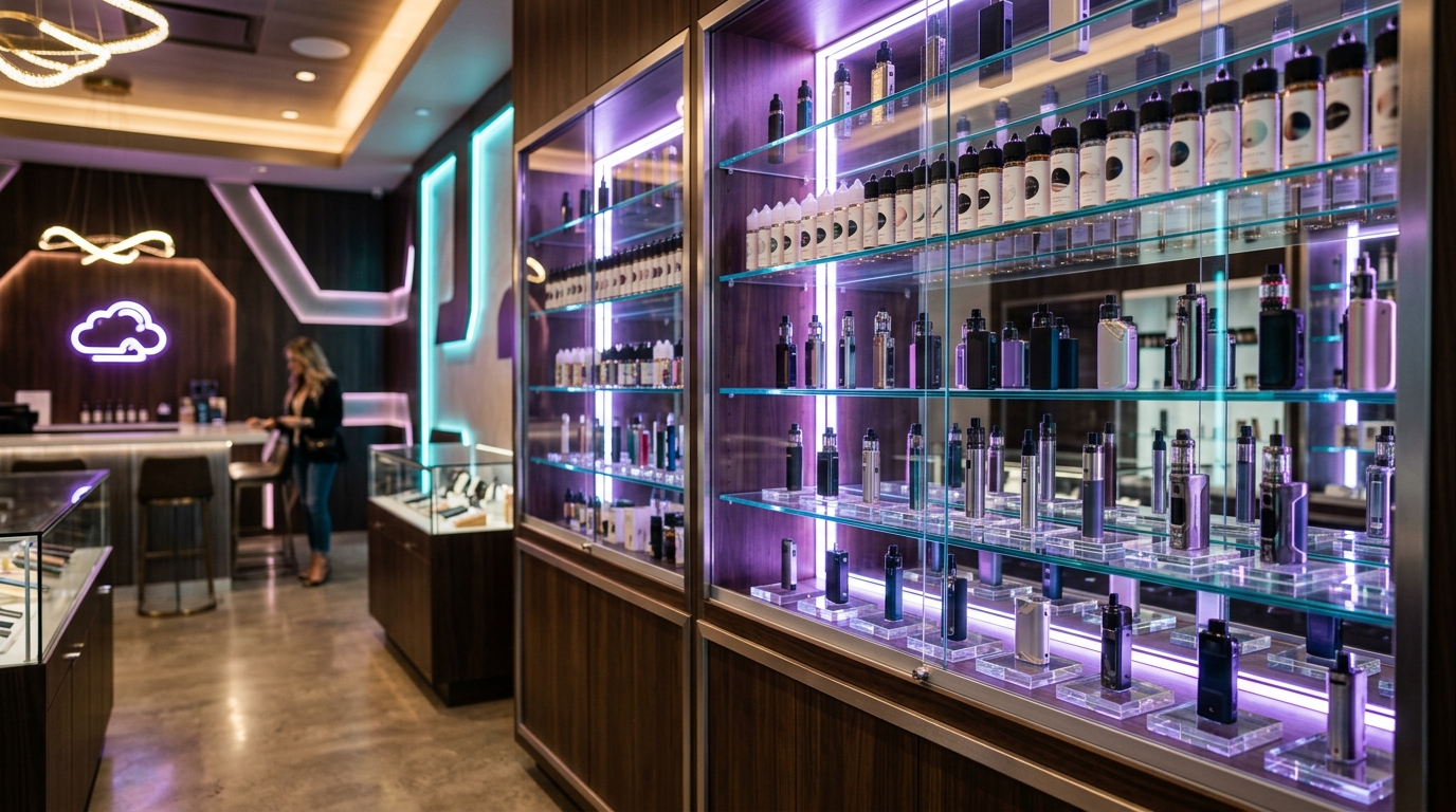 Vape display racks at Vape Time Houston TX