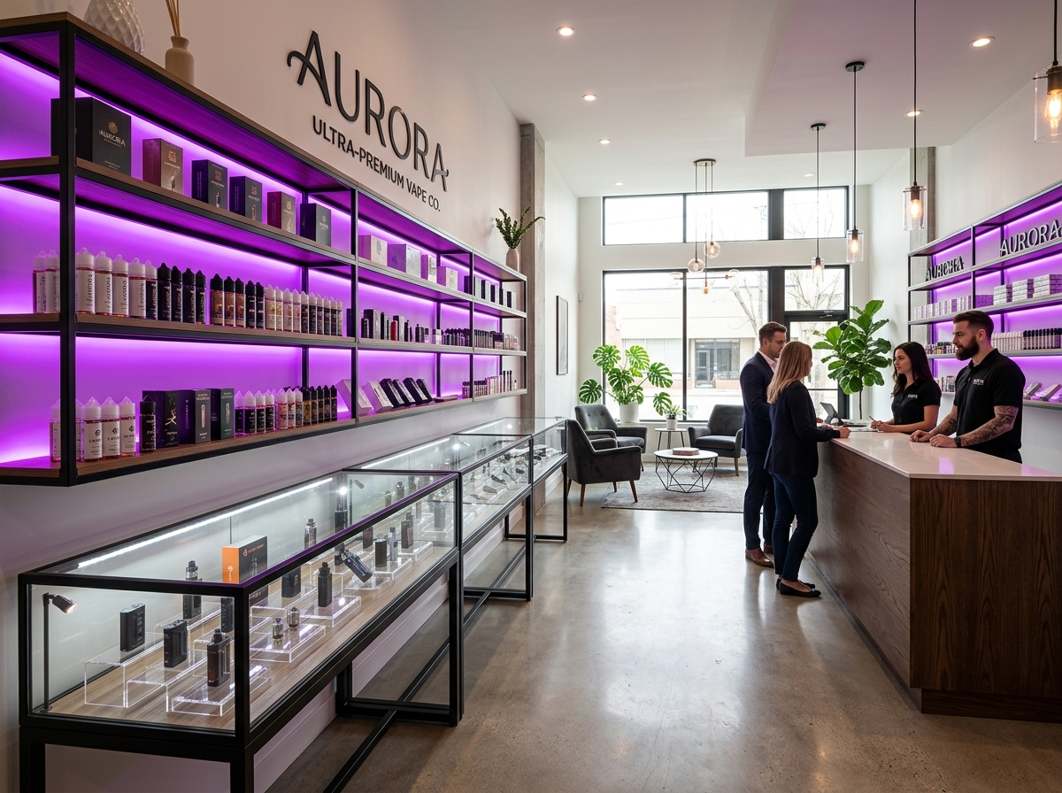 Interior view of Vape Time clean retail store layout